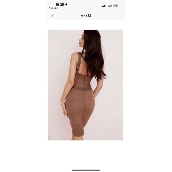 NWT House of CB Talya Corset Dress Nude Satin Mesh Midi Bodycon Size XS - Picture 9 of 13